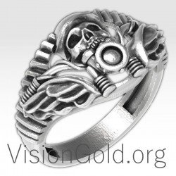 Новое мужское кольцо с черепом ручной работы в серебре